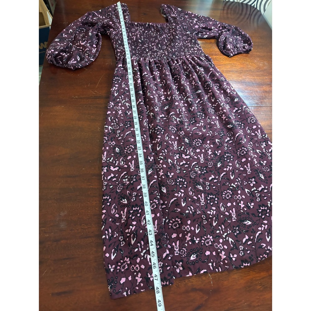 Beachlunchlounge Womens Smocked Midi Dress L Dark Cottage Floral Sheer Sleeve - Picture 4 of 8